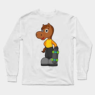 Horse as Skater with Skateboard Long Sleeve T-Shirt